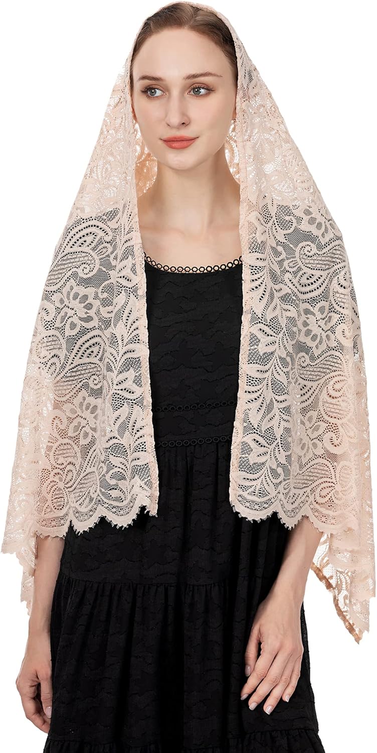 Wgior Rectangular Chapel Veil Scarf Catholic Church Veils Mantilla Wrap Shawl Mass Head Covering - Image 1